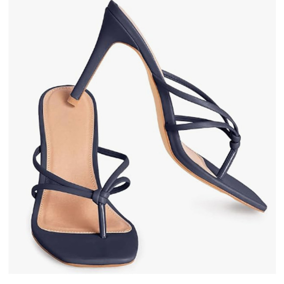 Coutgo Women's Heeled  Square toe Slip-on Stiletto Sandals, Navy, Size 8.5 - Picture 2 of 5